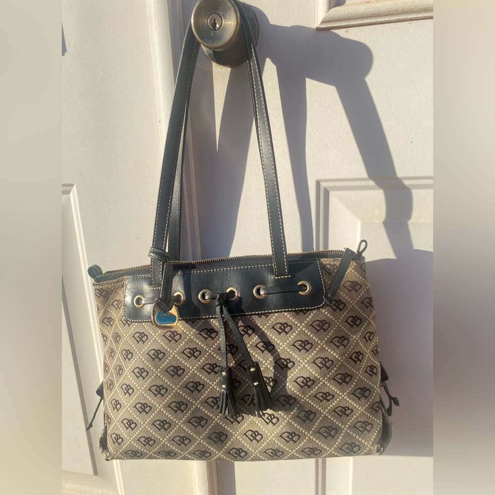Vintage Dooney and Bourke Shoulder Bag Taupe & Black Monogram Y2K
